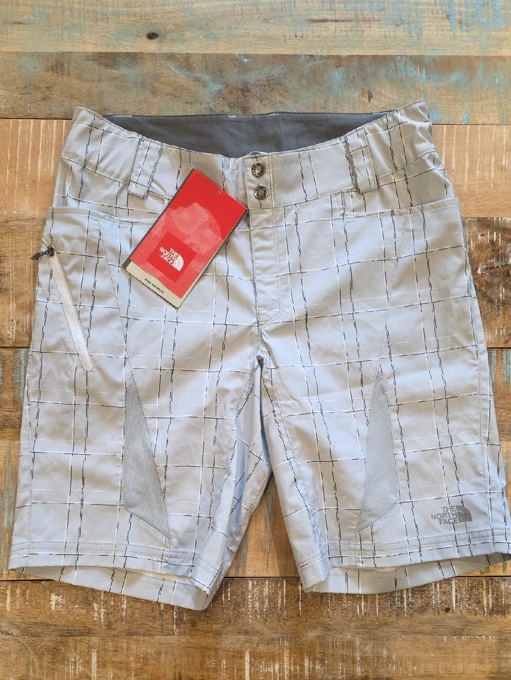 The North Face Light Gray Plaid Performance Shorts